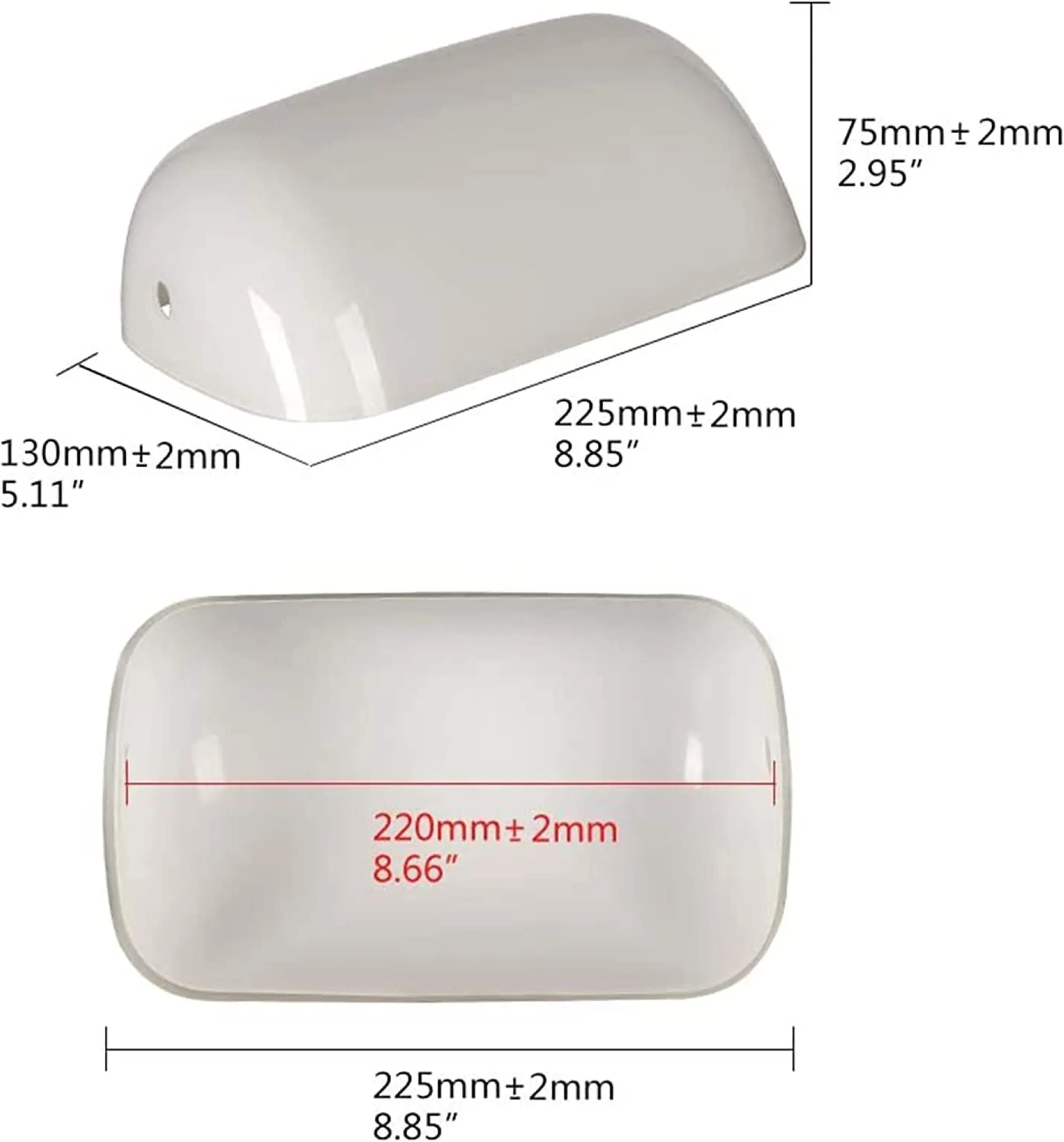 # 23601-11, Replacement Cased Opal Glass Shade For Bankers & Pharmacy Lamps, 8-3/4"L x 5-1/4"W x 3-1/8"H, WHITE