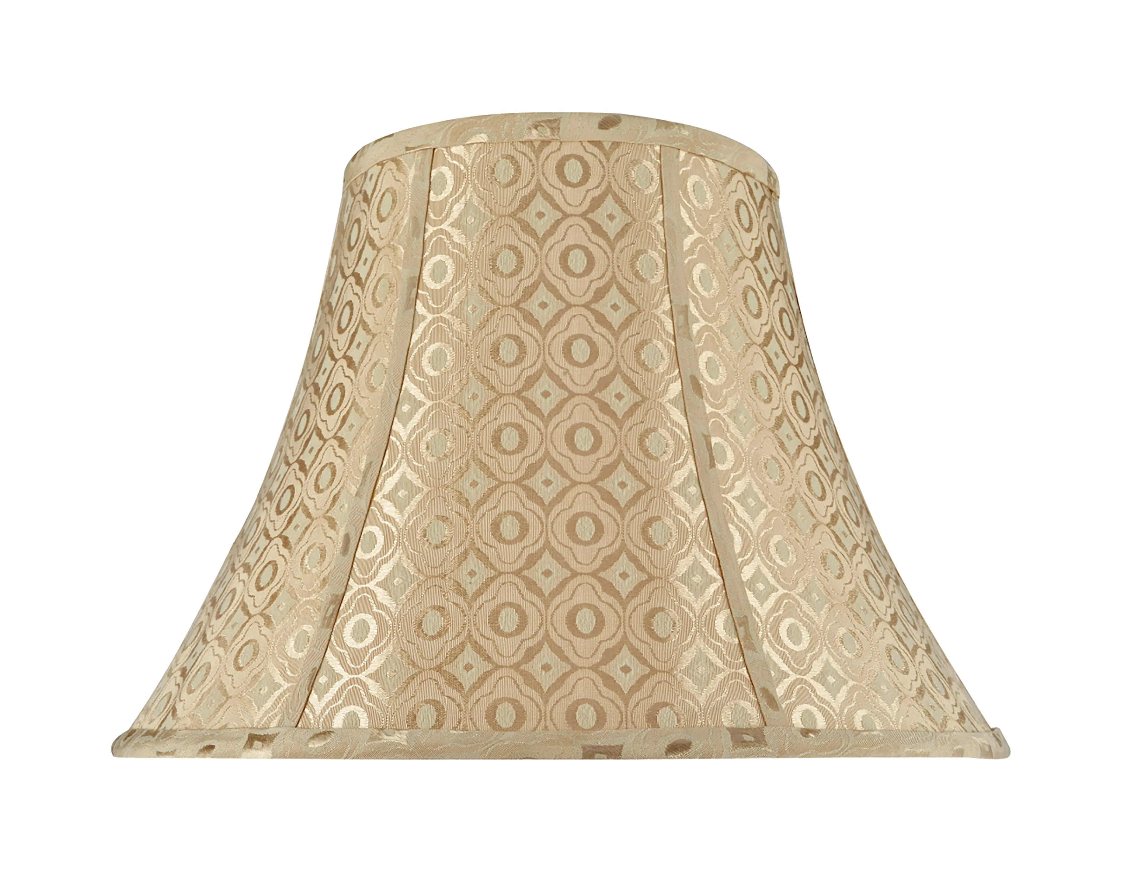 # 30028 Transitional Bell Shape Spider Construction Lamp Shade in Gold Textured Fabric with design, 18" wide (9" x 18" x 13")