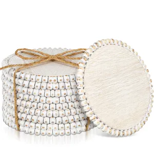 10 Pieces Beaded Wood Coasters Bulk Farmhouse Coasters for Drinks Coffee Table 4.7 Inch Round Farmhouse Beaded Rustic Coasters Decorative White Coasters Bar Coasters for Home Kitchen Decor