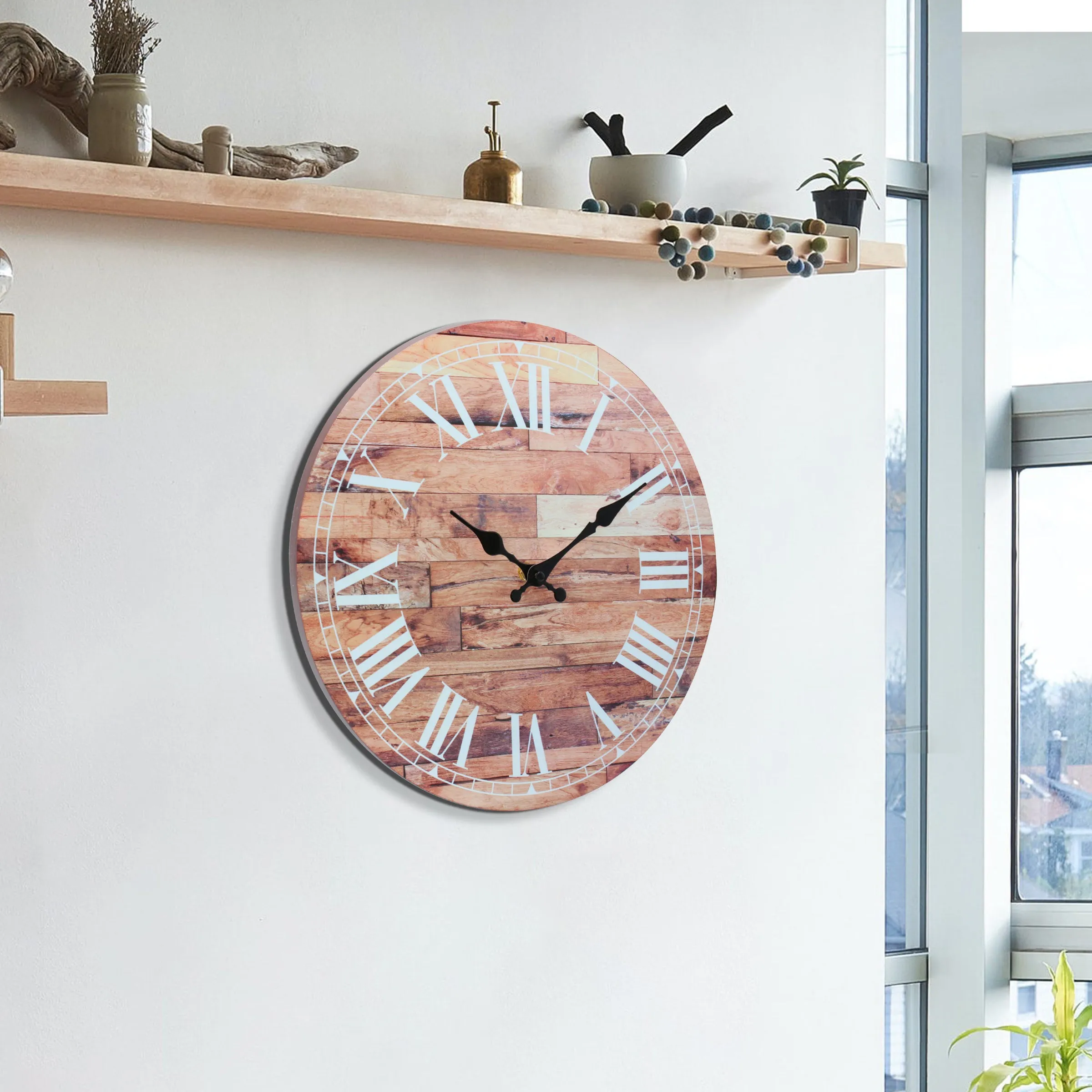 14” Roman Numeral Wooden MDF Wall Clock (WS)