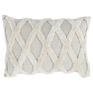 14 x 20 Lumbar Linen Accent Throw Pillow, Tufted Diamond Pattern, Ivory By Casagear Home