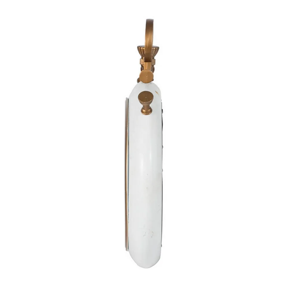 15 Inch Modern Roman Numeral Wall Clock, Iron, Plastic, White, Gold Finish By Casagear Home