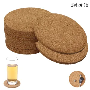 16 Set Natural Cork Coasters Absorbent Drink Coffee Cup Mat Table Bar DIY Crafts