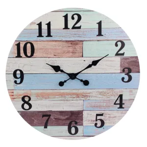 18” Coastal Worn Blue and White MDF Wall Clock