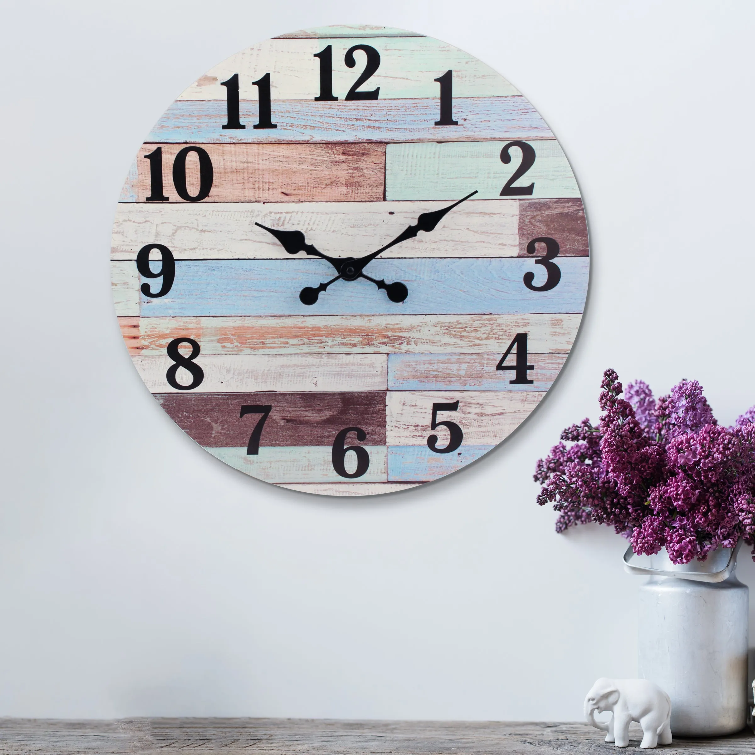 18” Coastal Worn Blue and White MDF Wall Clock