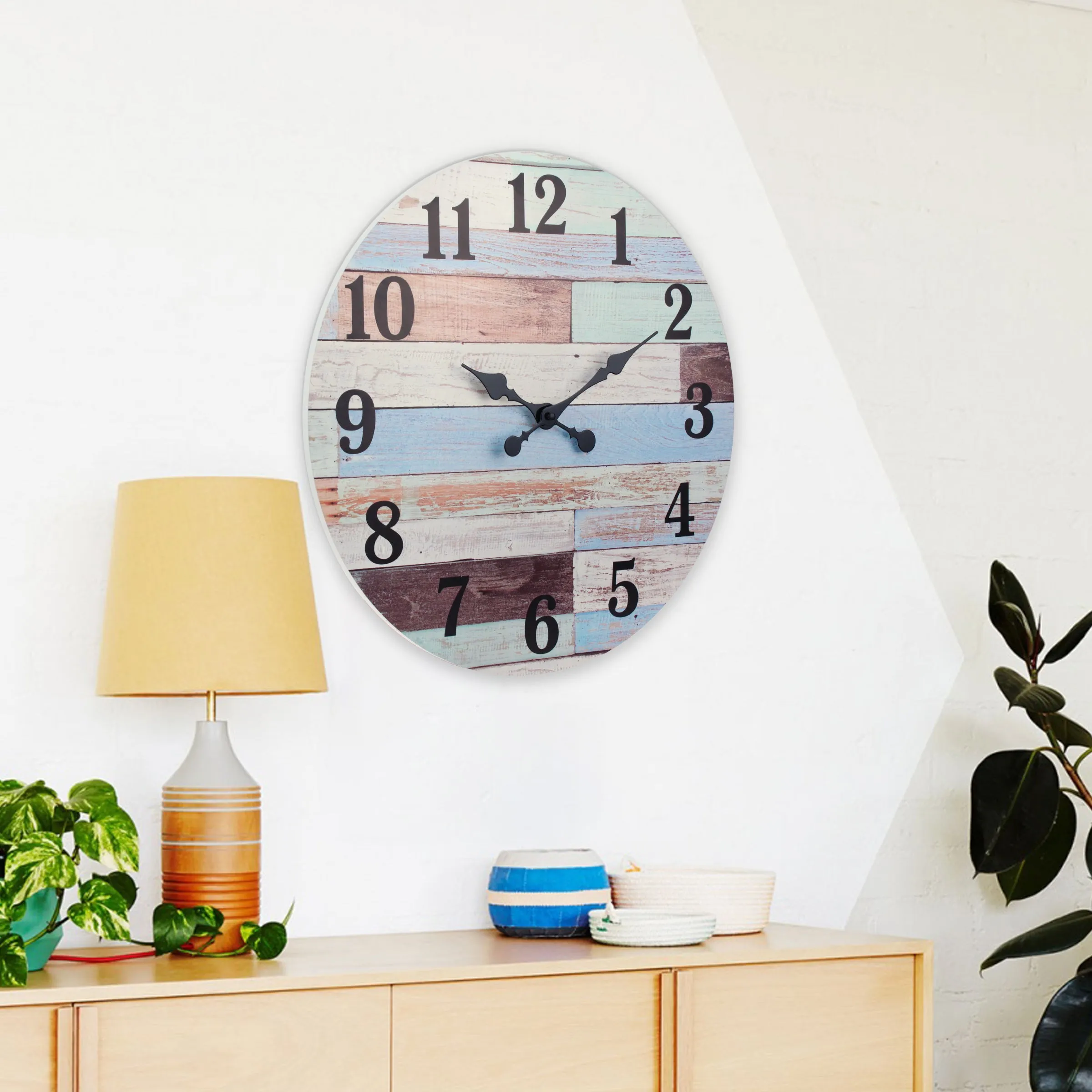 18” Coastal Worn Blue and White MDF Wall Clock