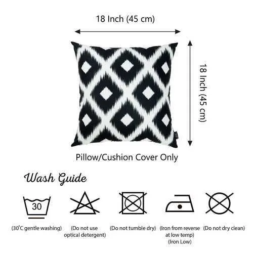 18"x 18" Black and White ikat Decorative Throw Pillow Cover Square