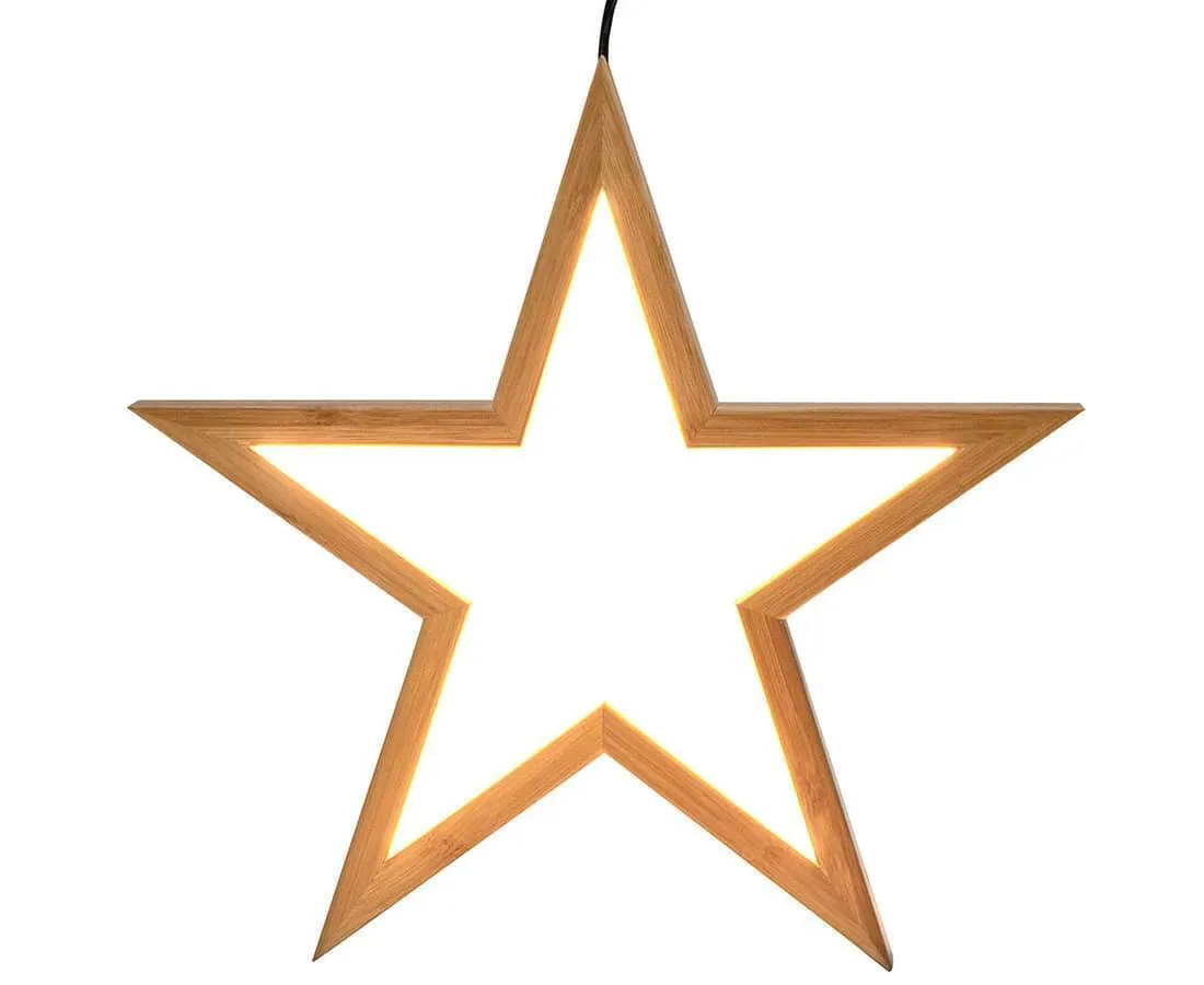 2x Large Bamboo Star LED Hanging Lamps | Natural Home Decor Lighting