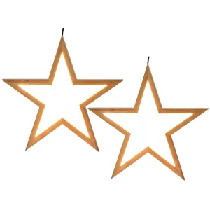 2x Large Bamboo Star LED Hanging Lamps | Natural Home Decor Lighting