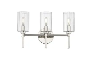 3 Lamps Chastine Vanity Light - Polished Nickel - Clear Beveled Glass - 19in. Wide