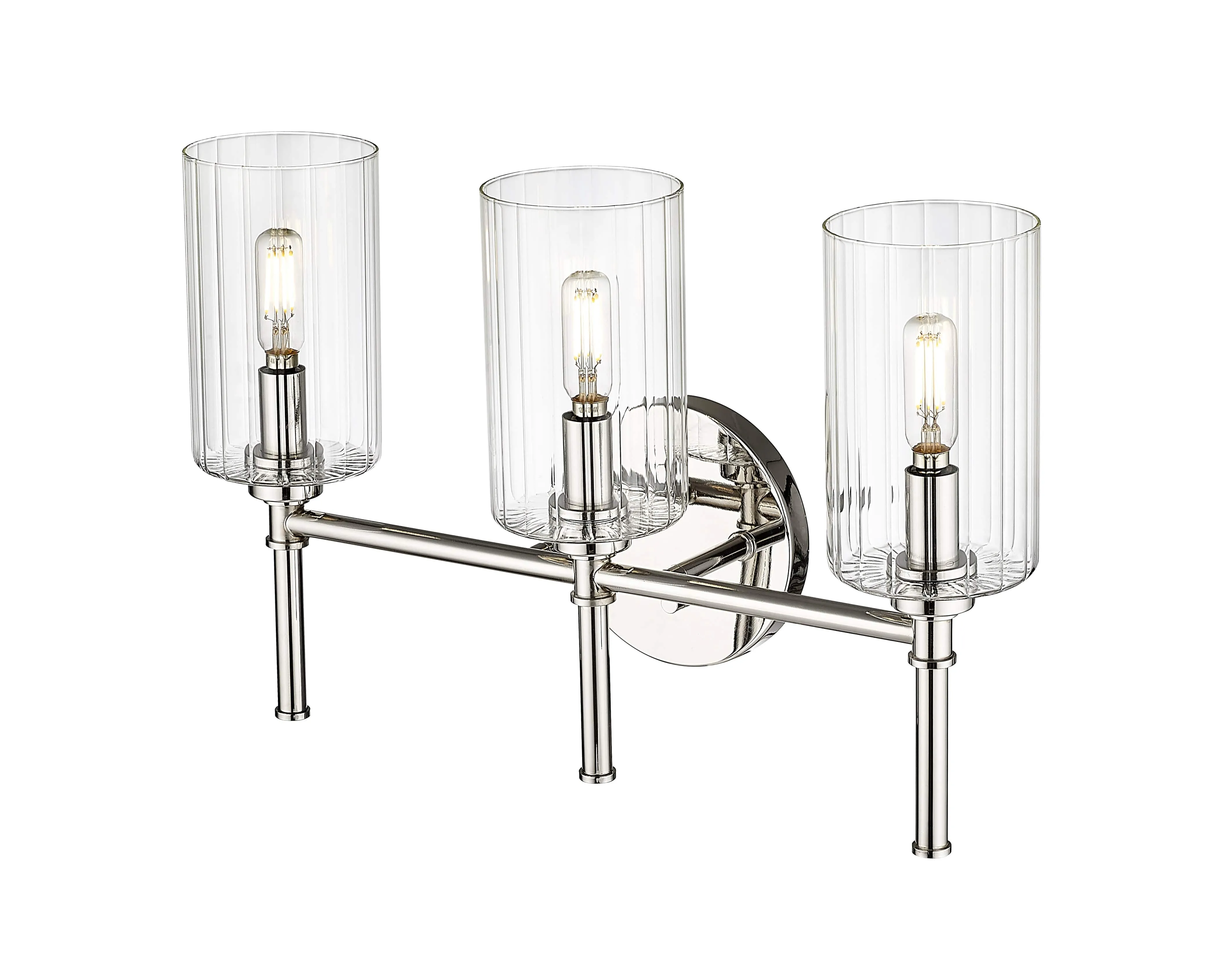 3 Lamps Chastine Vanity Light - Polished Nickel - Clear Beveled Glass - 19in. Wide