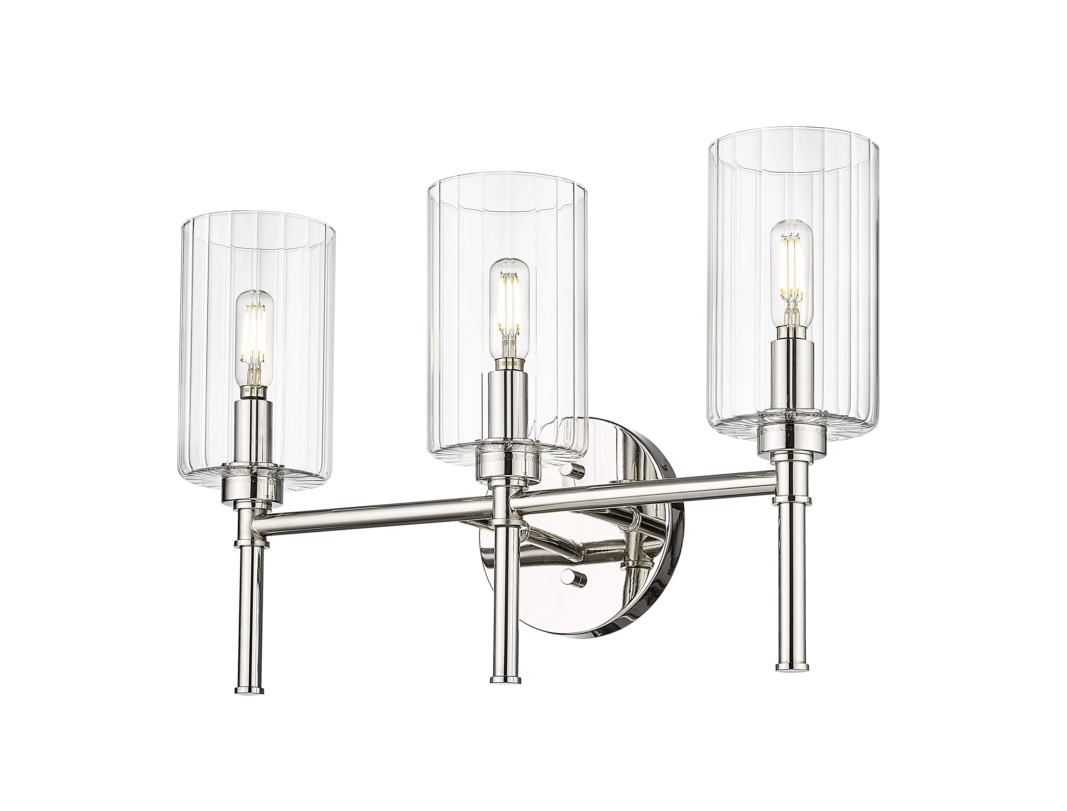 3 Lamps Chastine Vanity Light - Polished Nickel - Clear Beveled Glass - 19in. Wide