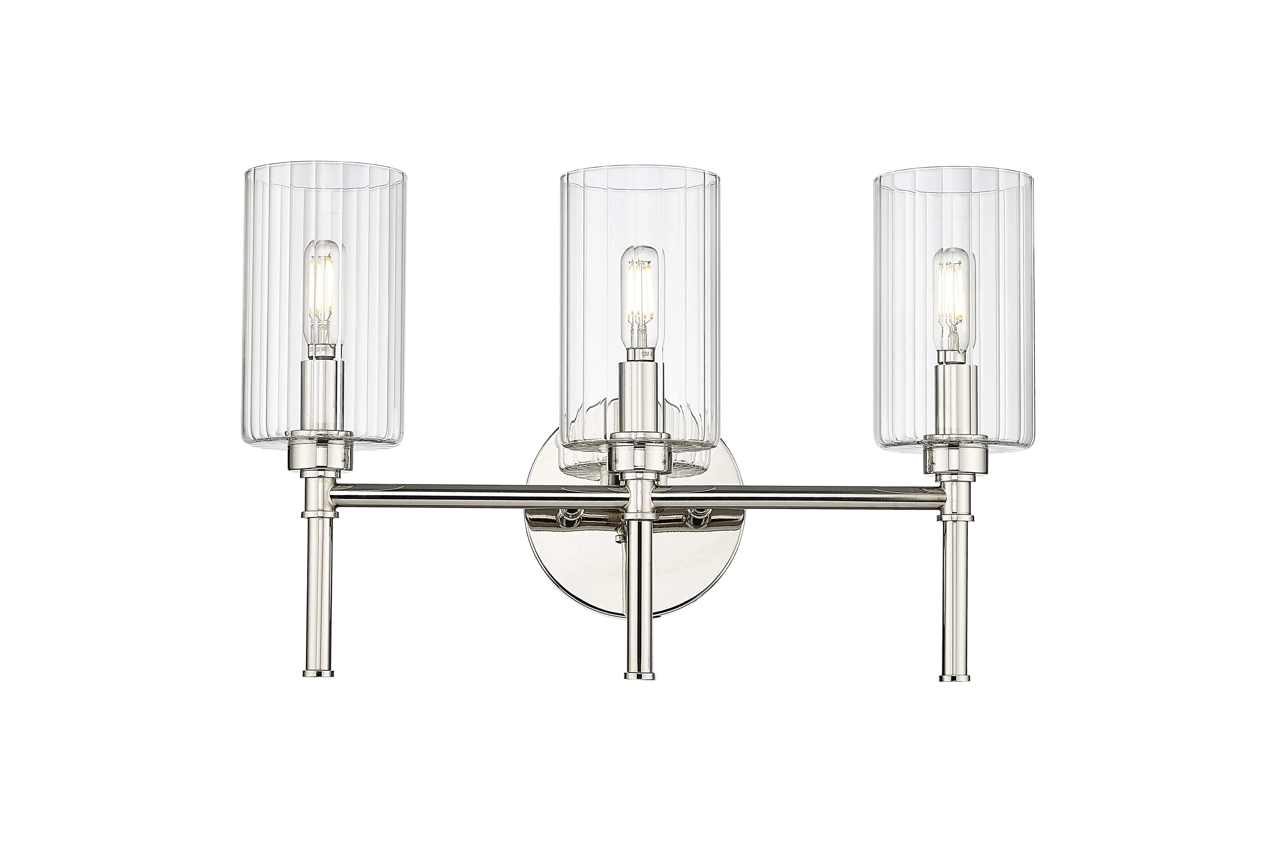 3 Lamps Chastine Vanity Light - Polished Nickel - Clear Beveled Glass - 19in. Wide