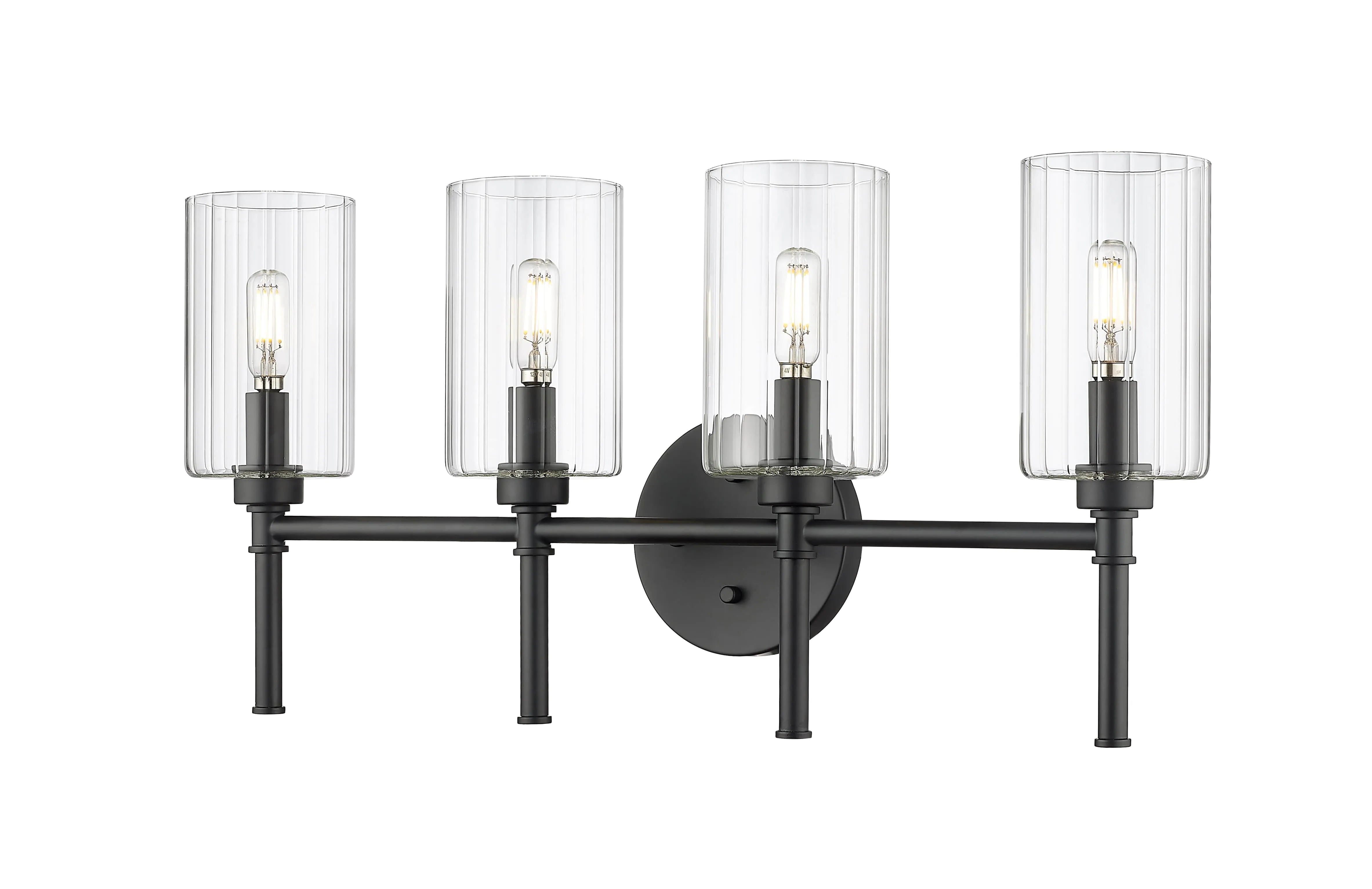 4 Lamps Chastine Vanity Light - Matte Black - Clear Beveled Glass - 25.5in. Wide