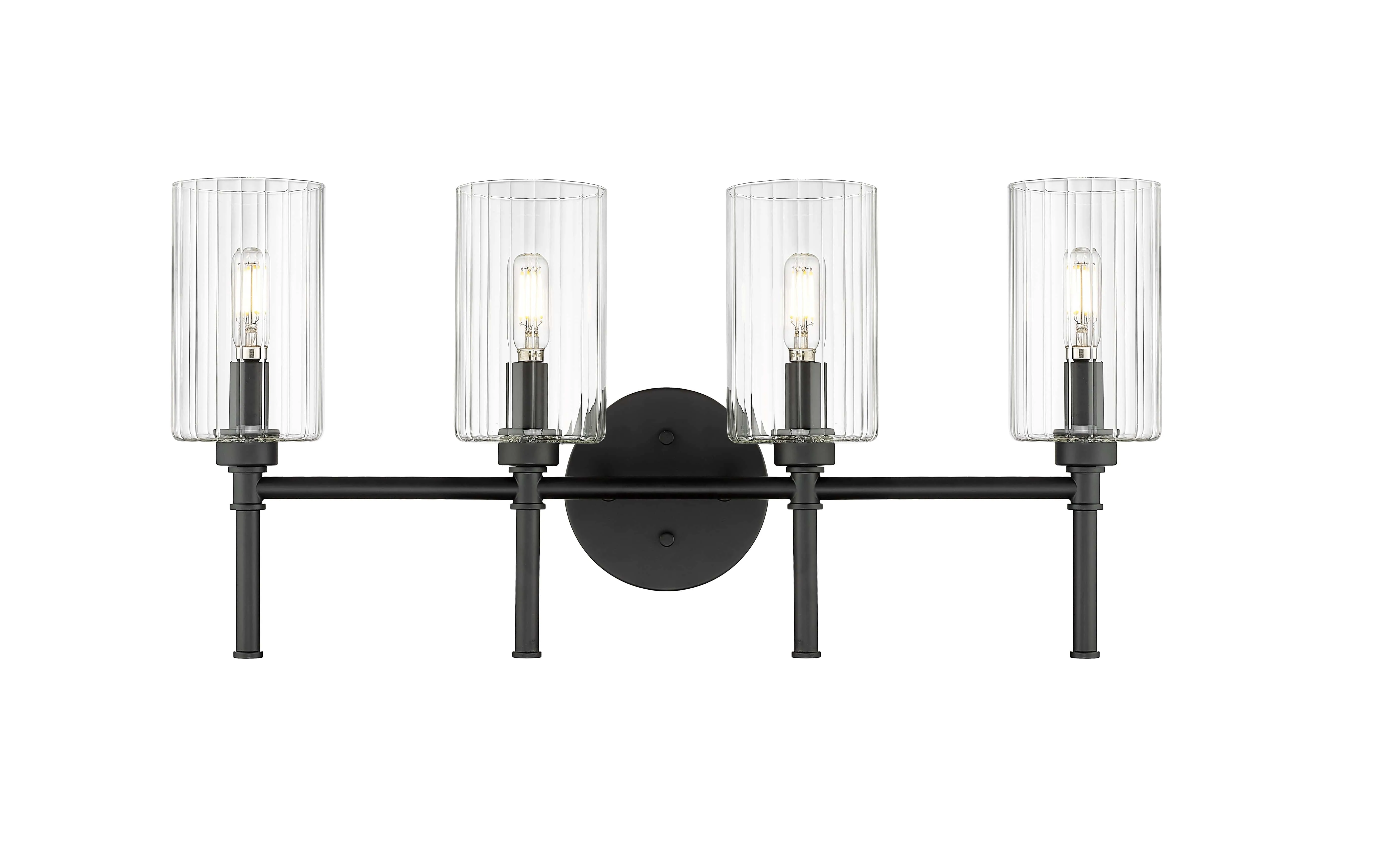 4 Lamps Chastine Vanity Light - Matte Black - Clear Beveled Glass - 25.5in. Wide