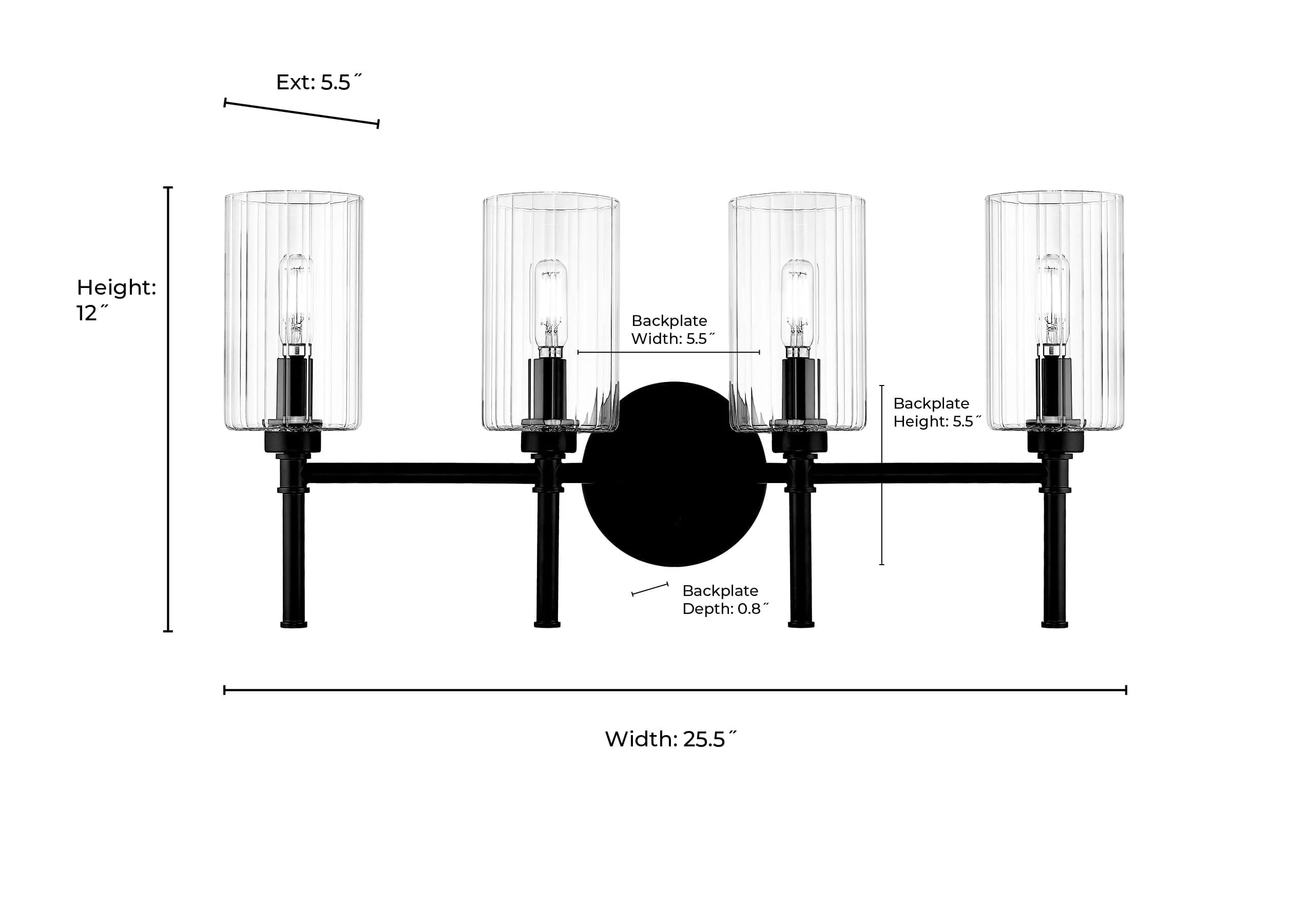 4 Lamps Chastine Vanity Light - Matte Black - Clear Beveled Glass - 25.5in. Wide