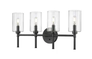 4 Lamps Chastine Vanity Light - Matte Black - Clear Beveled Glass - 25.5in. Wide