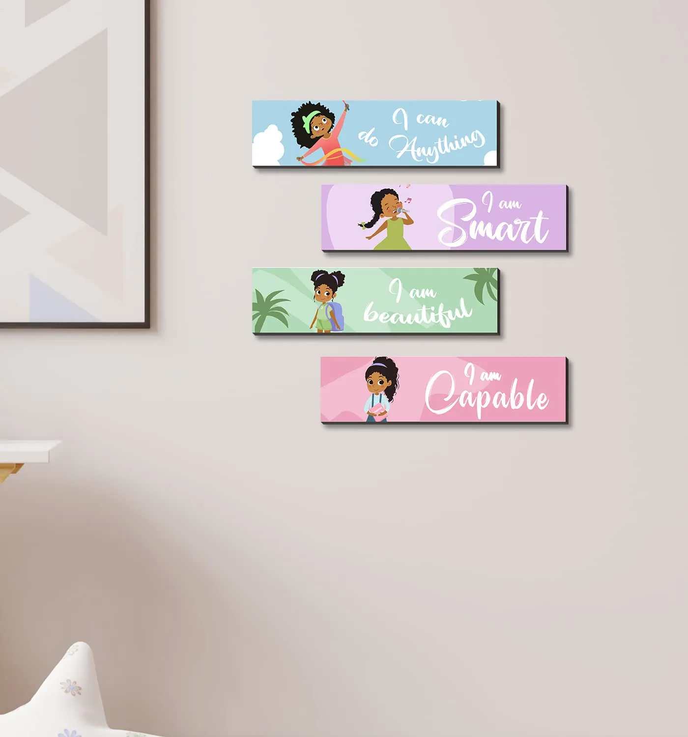 4 Pieces Motivational Black Girl Wall Decor, Wall Art Inspirational Quotes, Black Girl Theme Room Wall Decor, Perfect for Girl Kids Bedroom Playroom Decoration(QI 58)