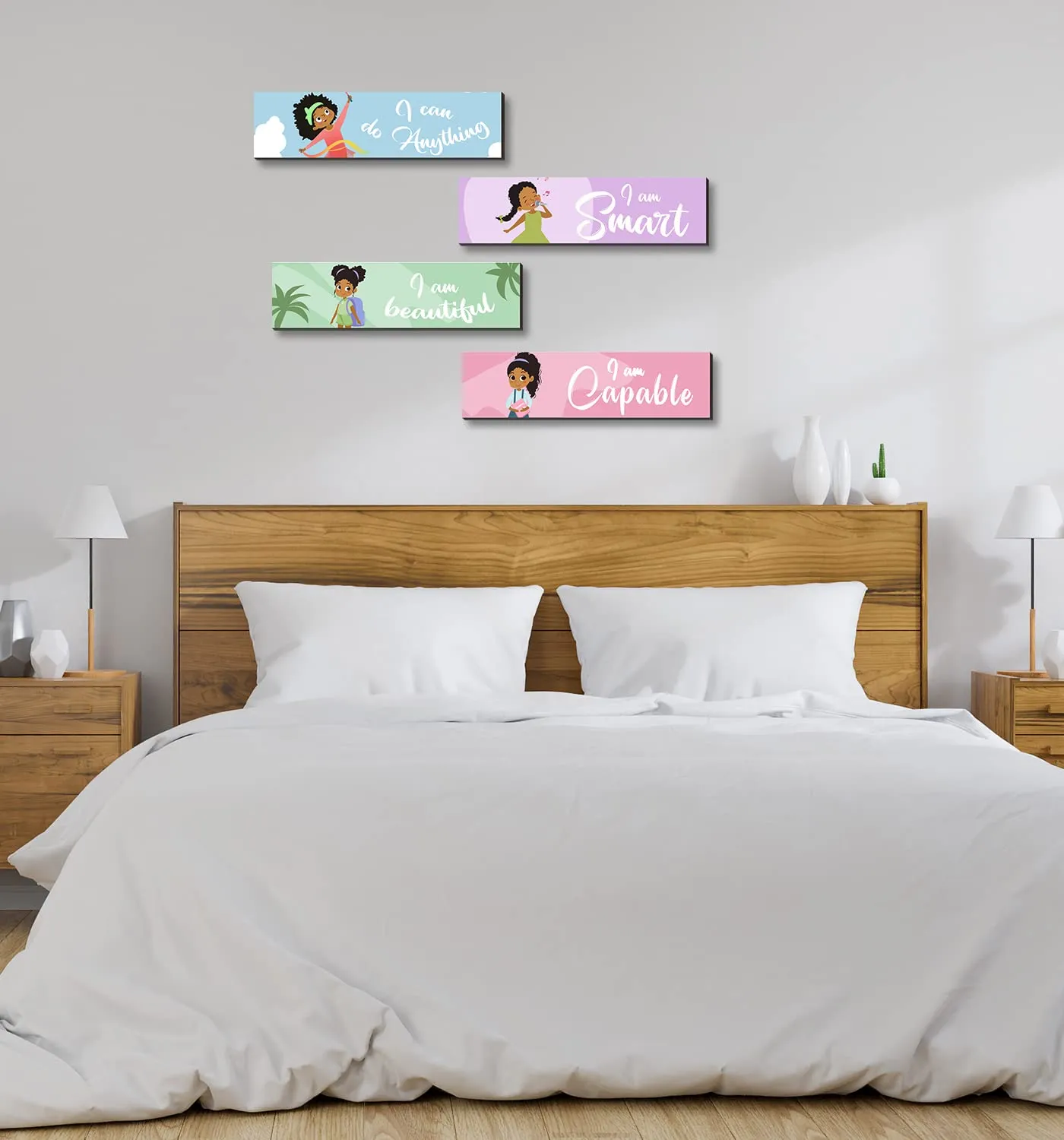 4 Pieces Motivational Black Girl Wall Decor, Wall Art Inspirational Quotes, Black Girl Theme Room Wall Decor, Perfect for Girl Kids Bedroom Playroom Decoration(QI 58)