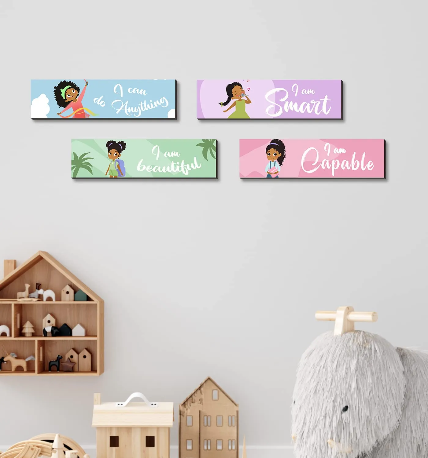 4 Pieces Motivational Black Girl Wall Decor, Wall Art Inspirational Quotes, Black Girl Theme Room Wall Decor, Perfect for Girl Kids Bedroom Playroom Decoration(QI 58)