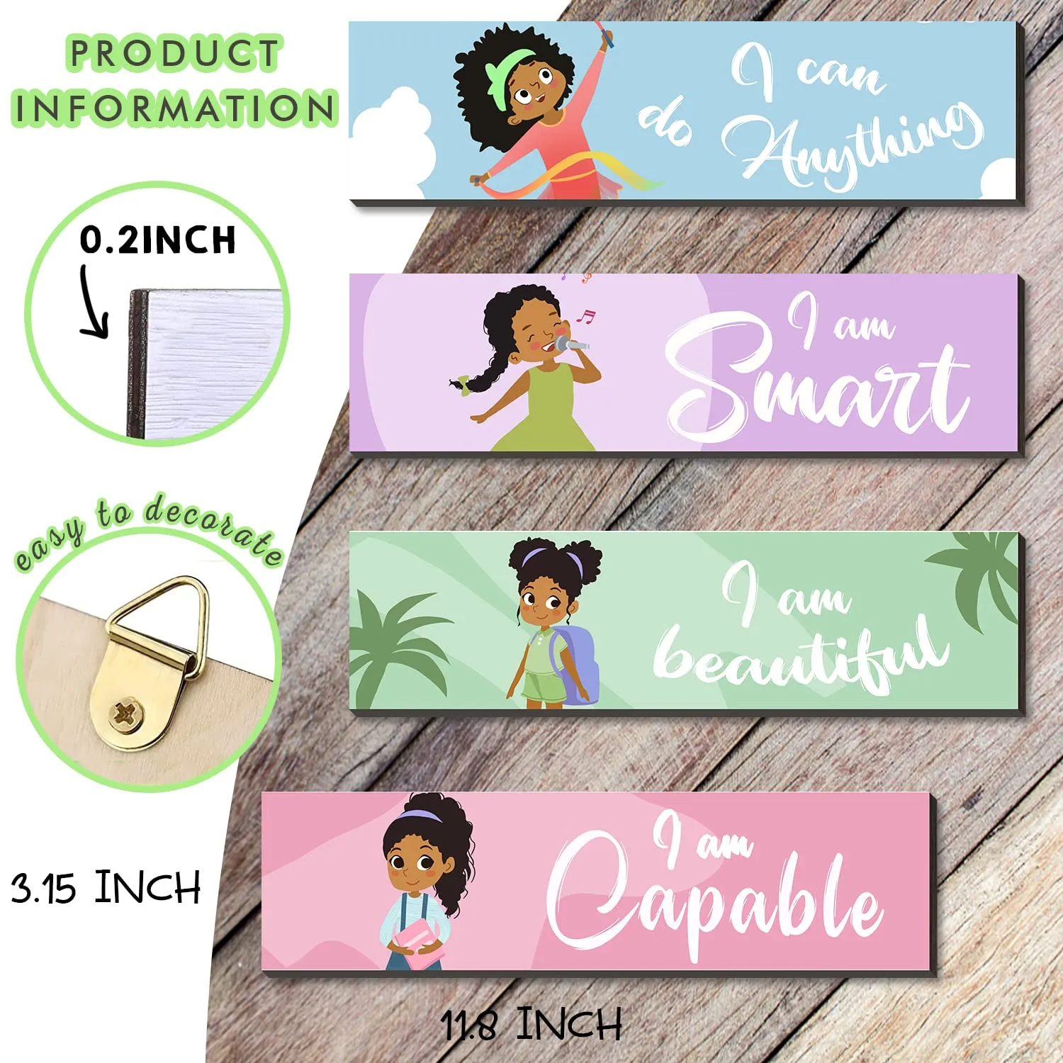 4 Pieces Motivational Black Girl Wall Decor, Wall Art Inspirational Quotes, Black Girl Theme Room Wall Decor, Perfect for Girl Kids Bedroom Playroom Decoration(QI 58)