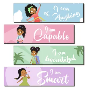 4 Pieces Motivational Black Girl Wall Decor, Wall Art Inspirational Quotes, Black Girl Theme Room Wall Decor, Perfect for Girl Kids Bedroom Playroom Decoration(QI 58)