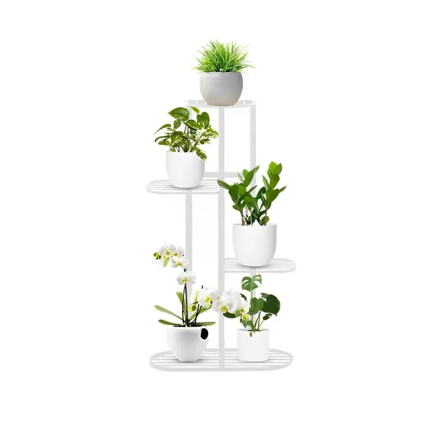 4 Tier White Metal Plant Stand for 5 Planters