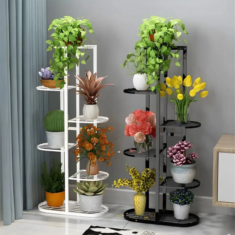 4 Tier White Metal Plant Stand for 5 Planters