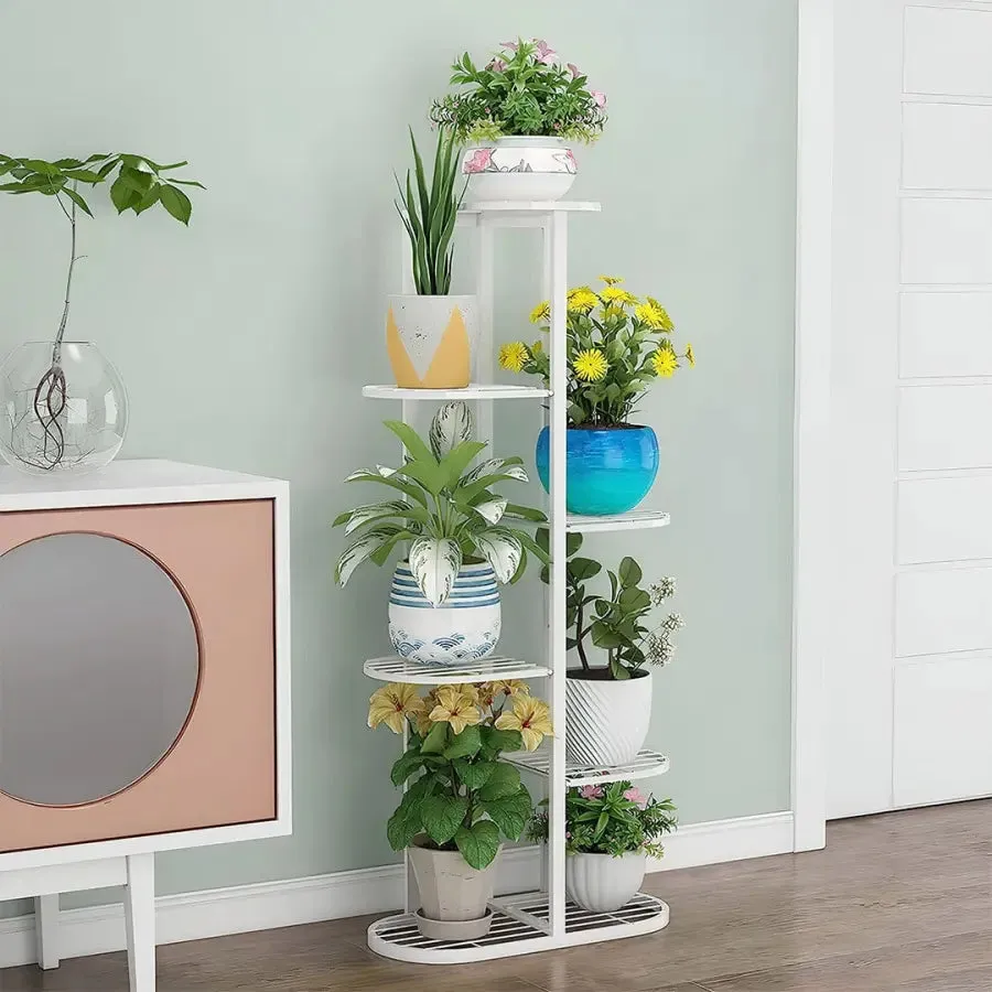 4 Tier White Metal Plant Stand for 5 Planters