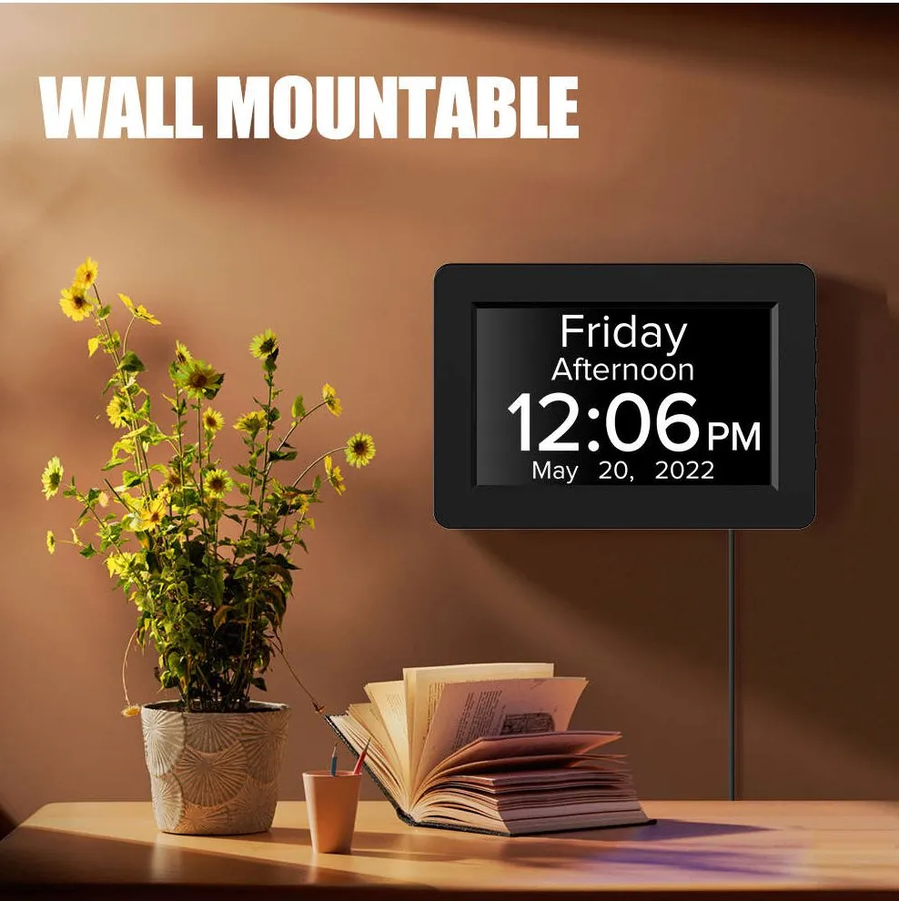 8" TALKING Digital Dementia Orientation Day Clock - BLACK