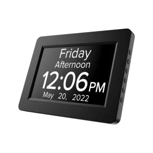 8" TALKING Digital Dementia Orientation Day Clock - BLACK