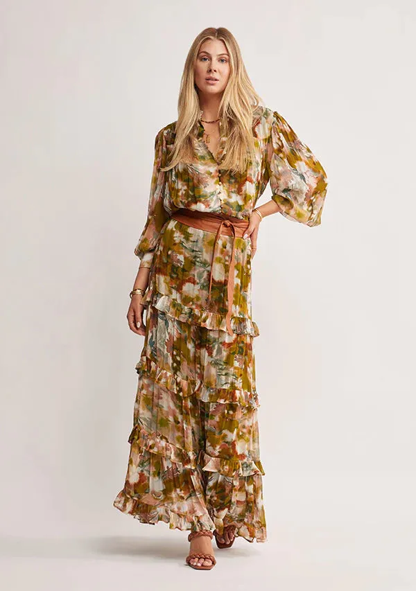 Abstract Botanica Print Midi Skirt