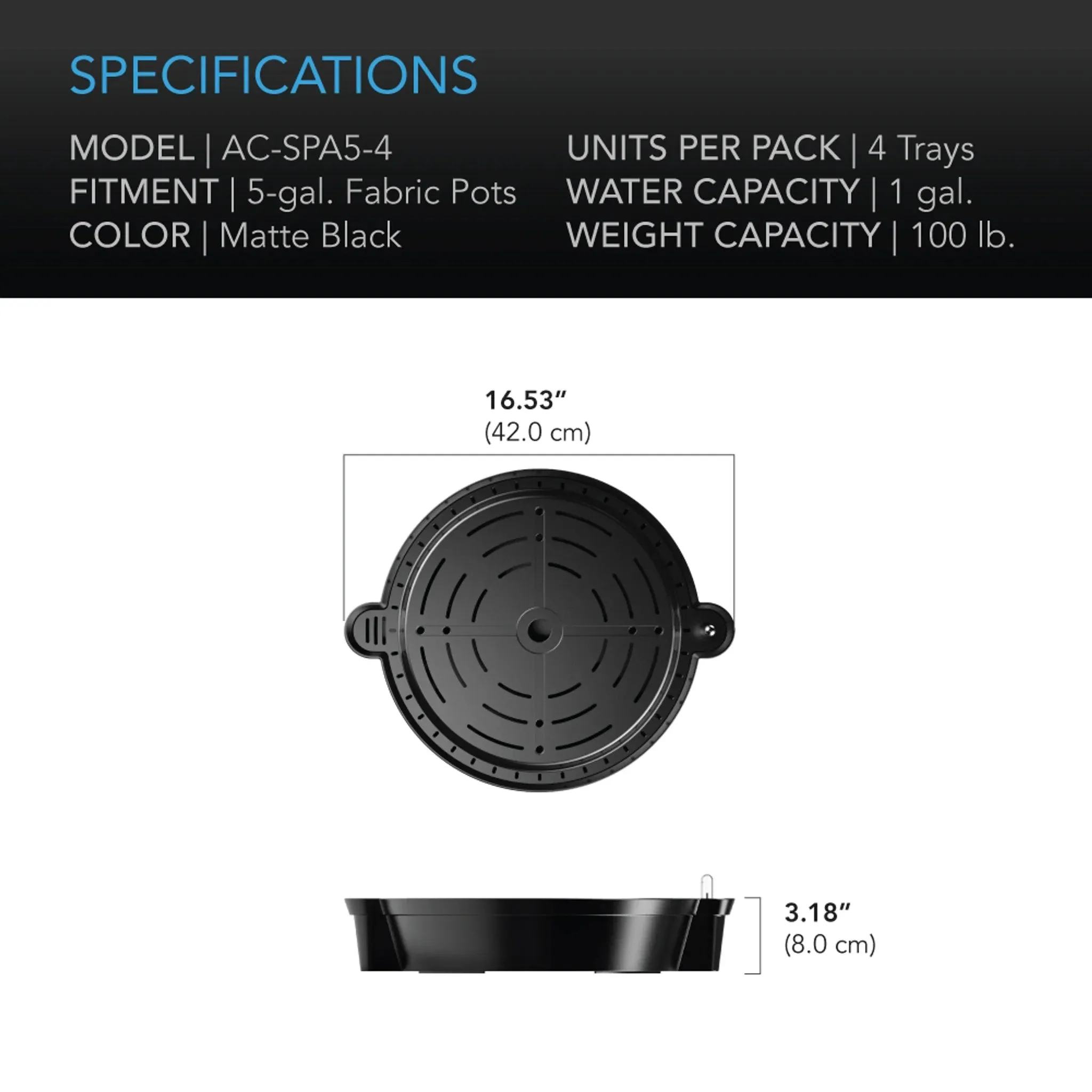 AC Infinity Self-Watering Fabric Pot Base - 4 Pack
