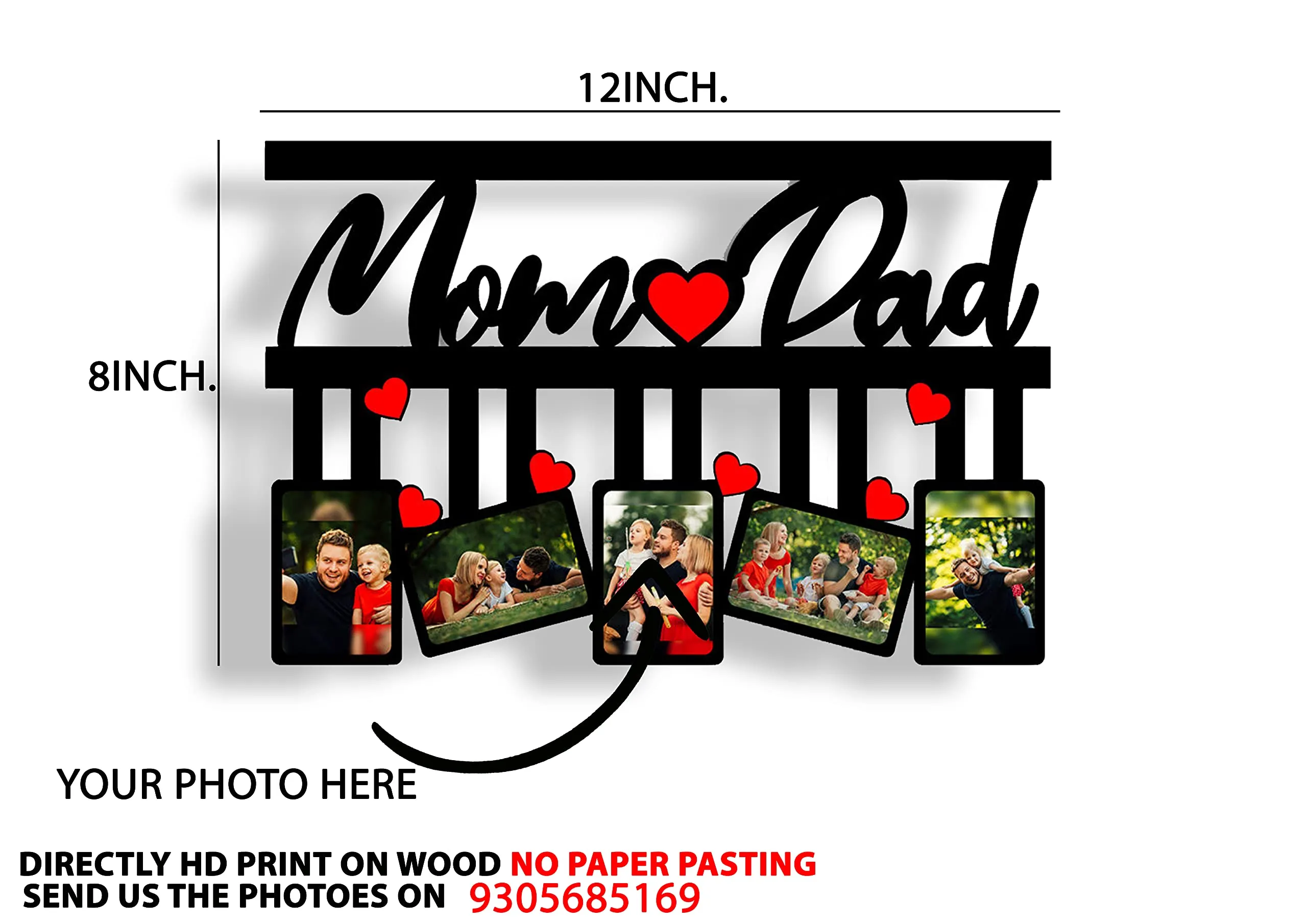 Amour Store || Personalized Couple design collage wooden photo frame for Couple , Anniversary , parents ,mom, dad ,mummy ,papa || Size 12*8Inch
