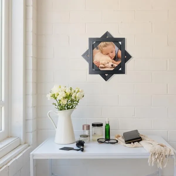 ARCANE DECOR Star Wall Photo Frames - Star Photo Frame for Home Décor, Picture Frames for Wall Hanging Made with Premium Synthetic Wood, Gift for Every Function (8in x 8in, Black)