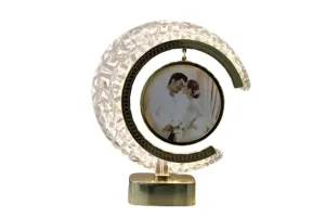 AT SUB Crystal Glass Photo Frame With Golden Light Photos | Gift Personalized Frames For Valentines Day Gifts, Anniversary, Birthday | Plastic (Round)