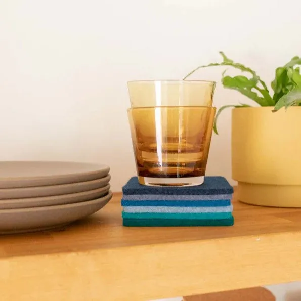 Bierfilzl Merino Wool Felt Square Coaster Multi 6 Pack (Ocean)