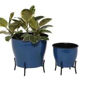 Blue Metal Farmhouse Planter, Set of 2 9", 12"H