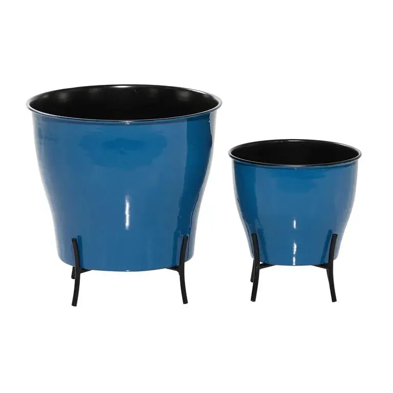 Blue Metal Farmhouse Planter, Set of 2 9", 12"H