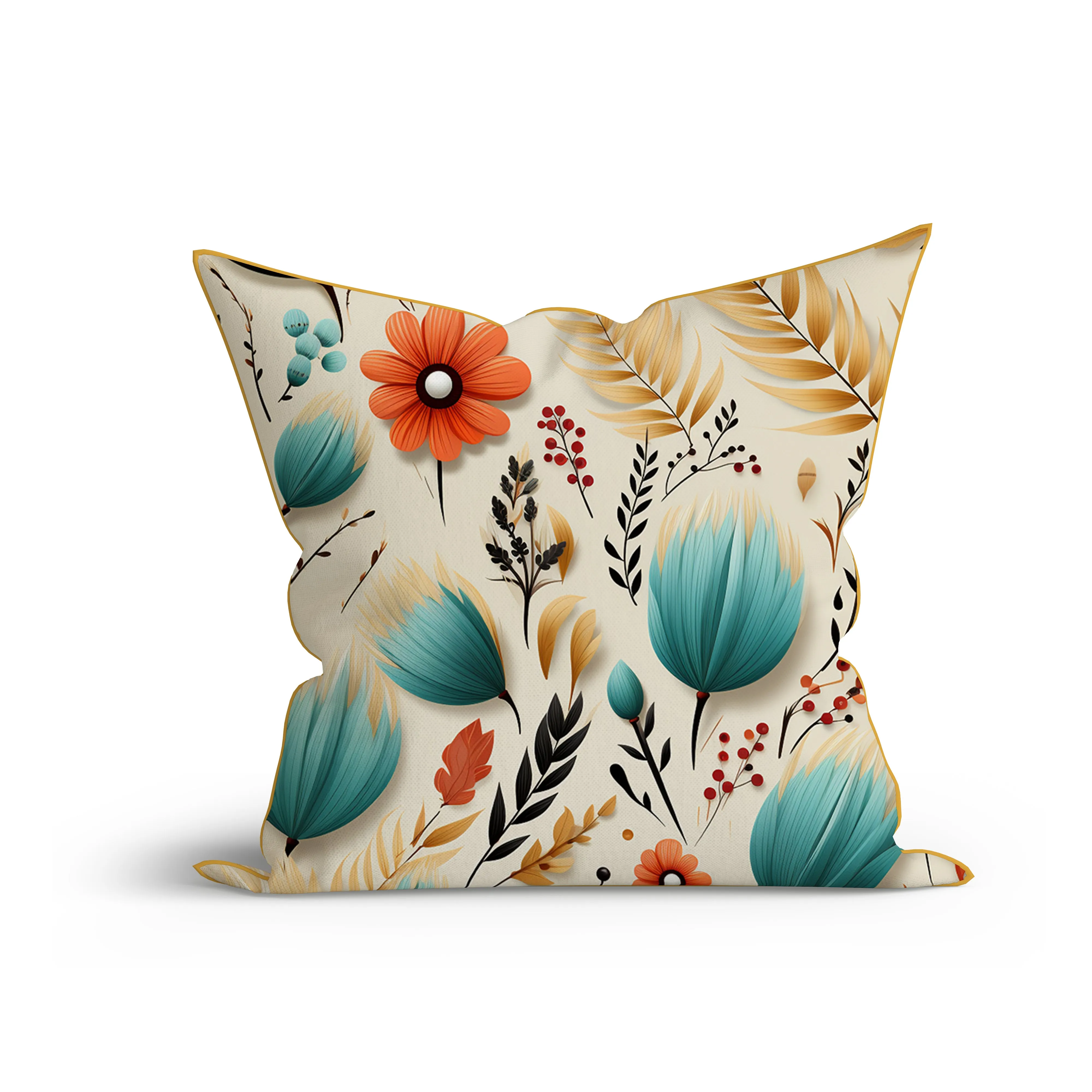 Bohemian Floral Breeze Printed Cotton Sofa Cushion Cover Set with Piping
