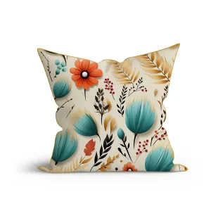 Bohemian Floral Breeze Printed Cotton Sofa Cushion Cover Set with Piping