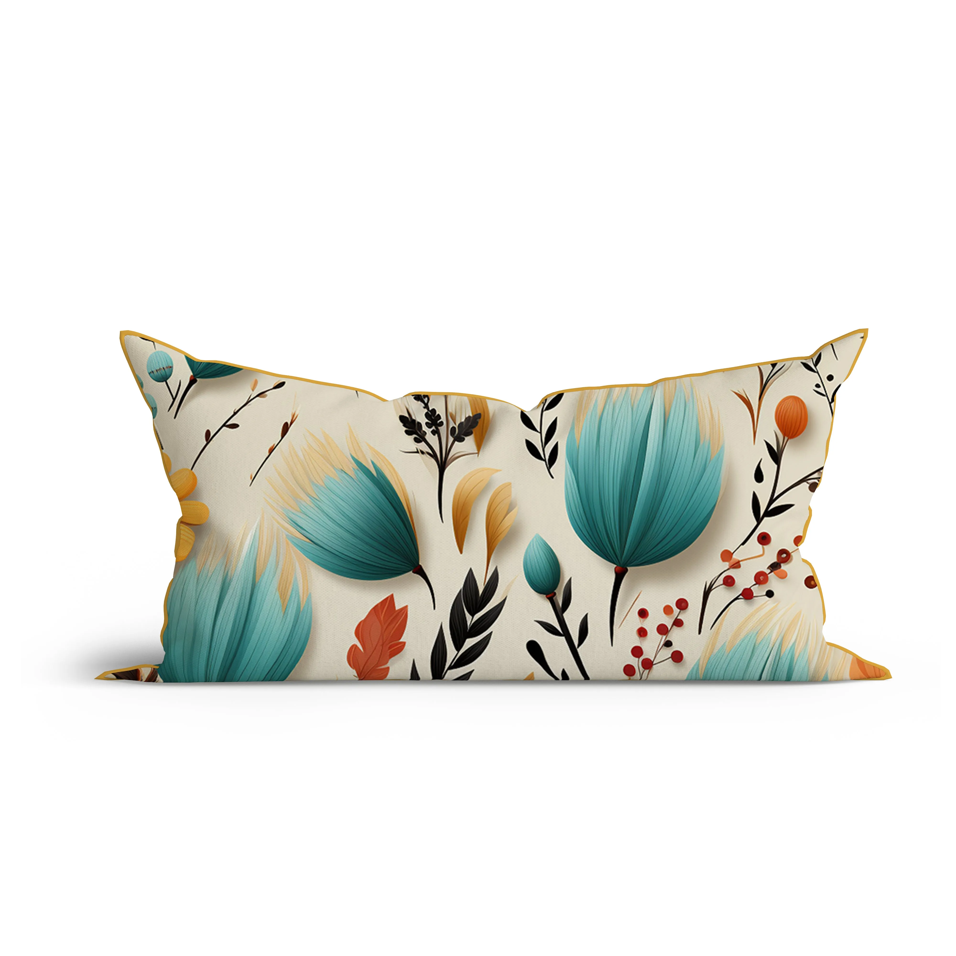 Bohemian Floral Breeze Printed Cotton Sofa Cushion Cover Set with Piping