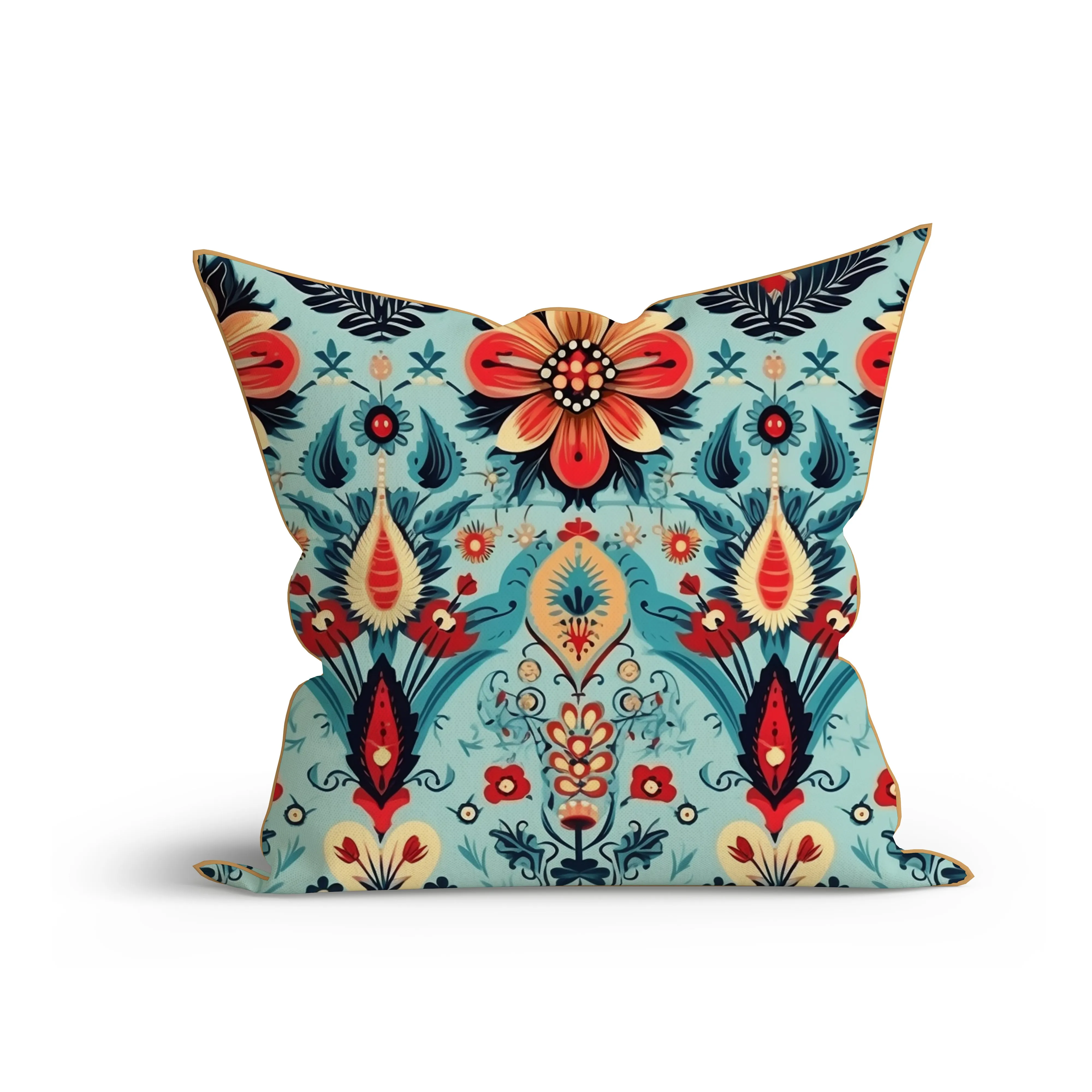 Bohemian Floral Delight Printed Sofa Cushion Cover Set with Piping