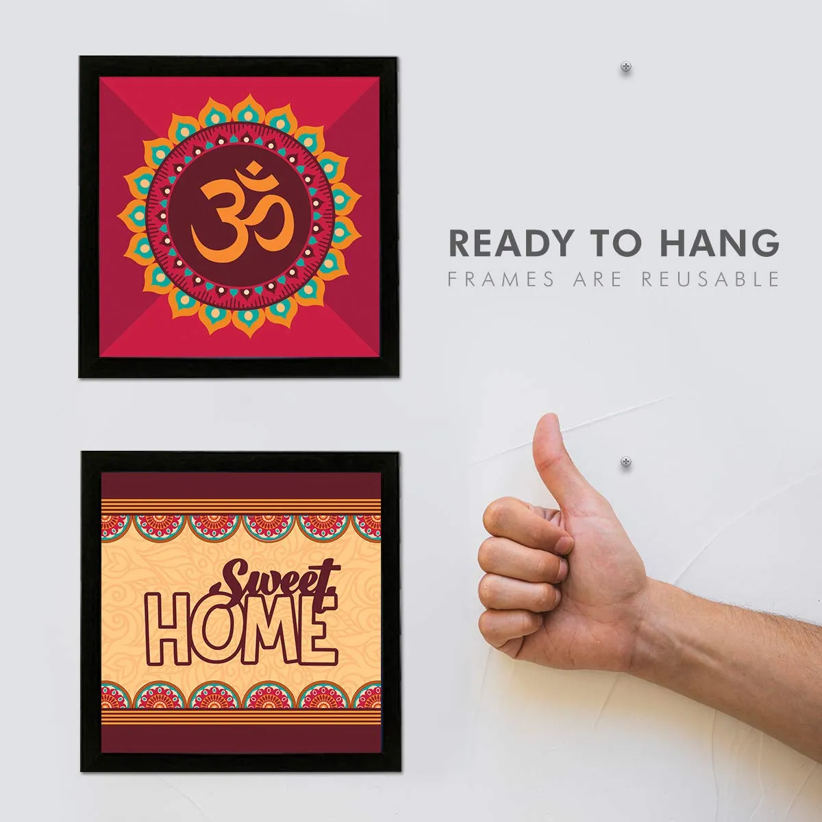 Chaka Chaundh Composite Wood Material Motivational Quotes Wall Frames Wall Hanging (23 X 23 X 4 Cm) - Set of 4, Multicolour