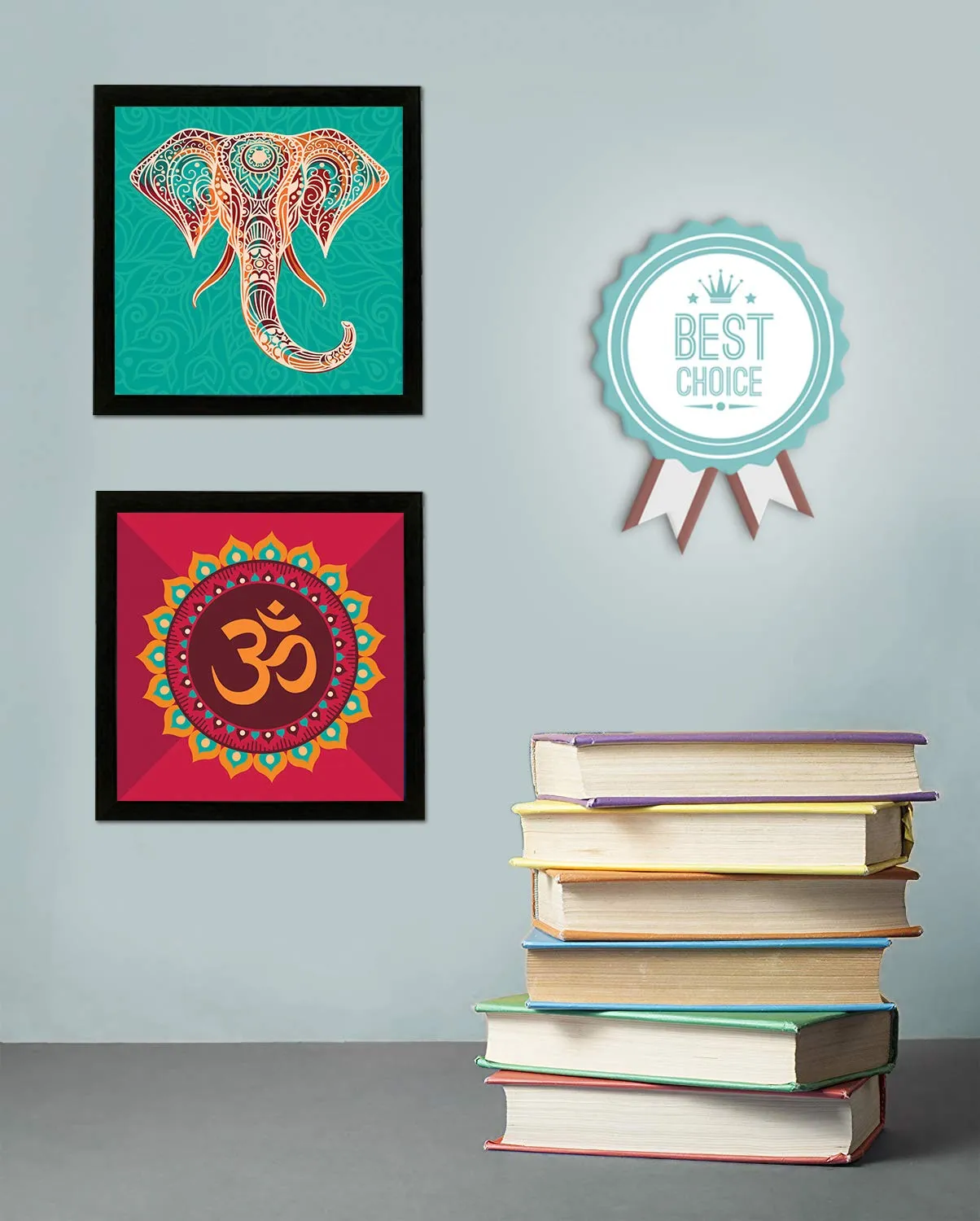 Chaka Chaundh Composite Wood Material Motivational Quotes Wall Frames Wall Hanging (23 X 23 X 4 Cm) - Set of 4, Multicolour
