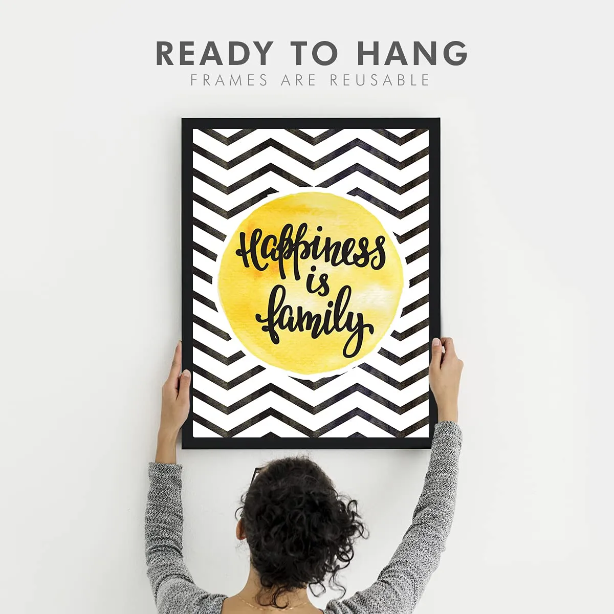 Chaka Chaundh - Family Quote Frame - Family Motivational Quote Frame - Family Quotes Photo Frames for Wall & Bedroom - Home Quotes Wall Frames - (13.6 X 10.6 Inches) (Family is Happiness- Yellow)