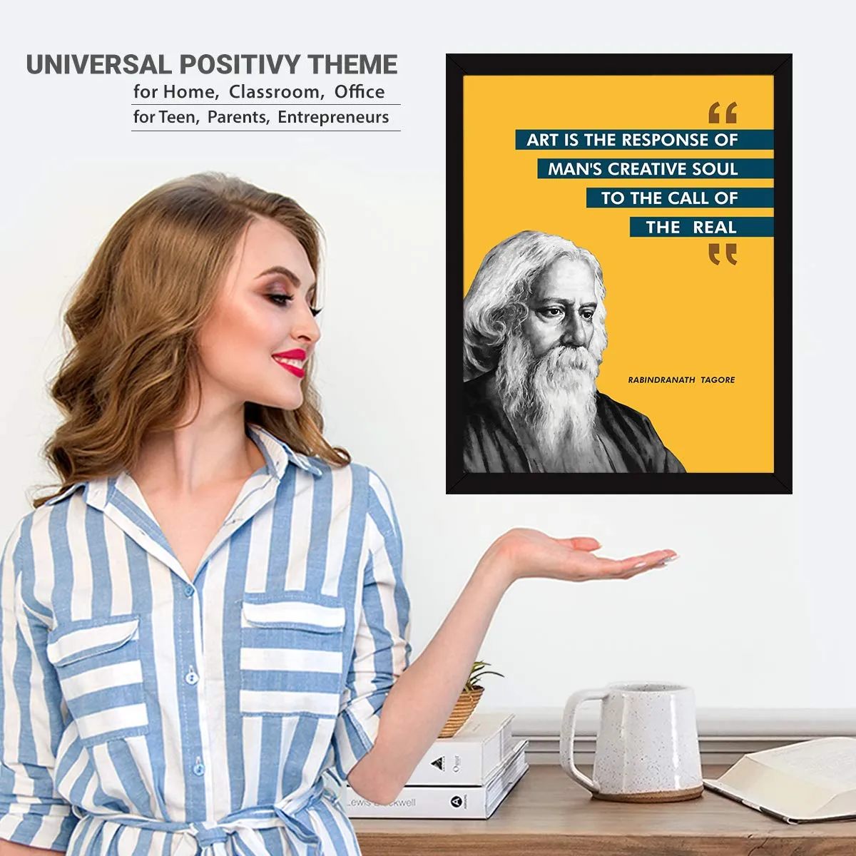 Chaka Chaundh - Rabindranath Tagore Photo Frame - motivational quotes frames - poster with frame - Rabindranath Poster – Inspirational Quotes wall framed Posters - (13.6 X 10.6 Inches)
