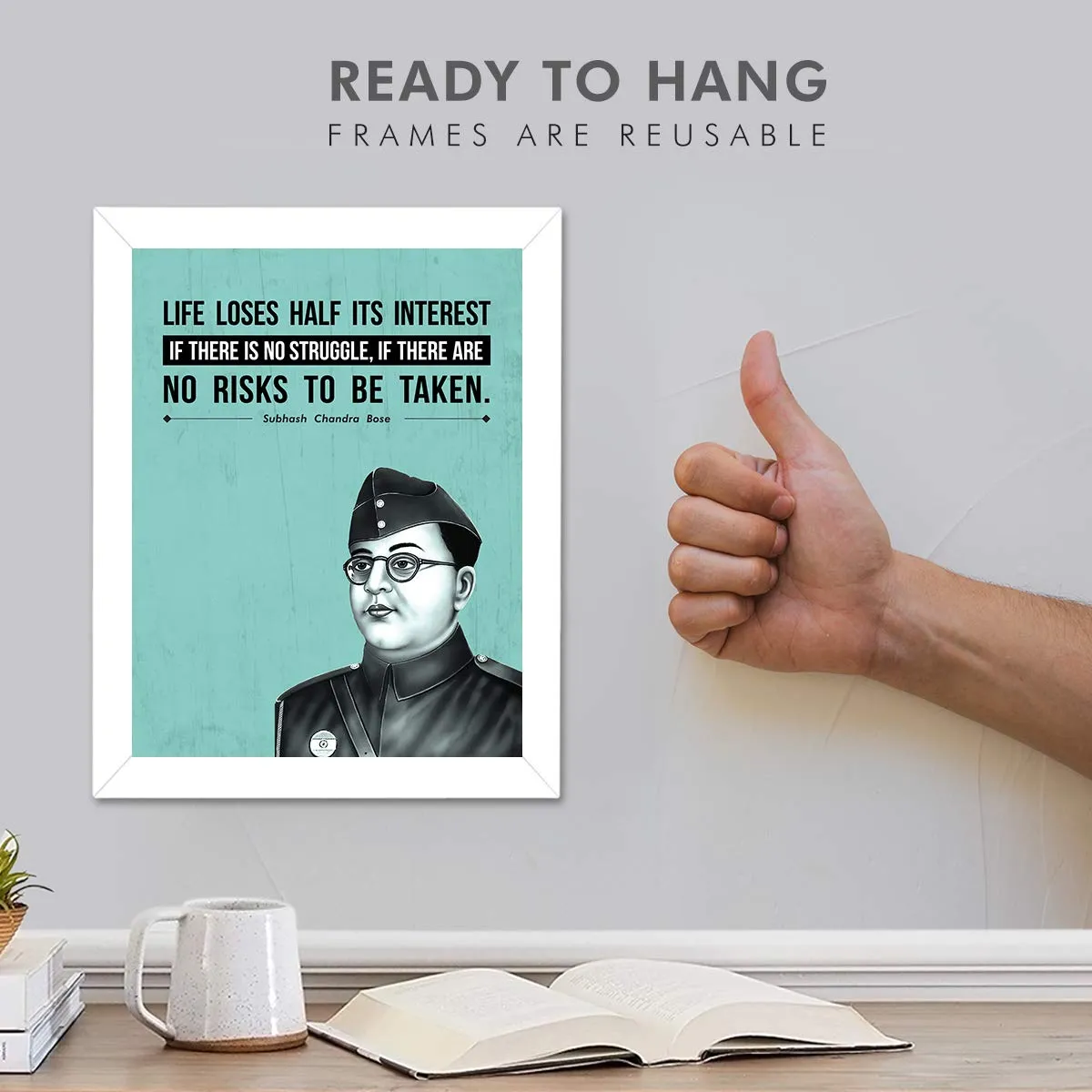 Chaka Chaundh - Subhash Chandra Bose Poster Frame Photo - motivational quotes frames - poster with frame - Subhash Chandra Bose Quotes Poster – Inspirational Quotes wall framed Posters - (13.6 X 10.6 Inches)