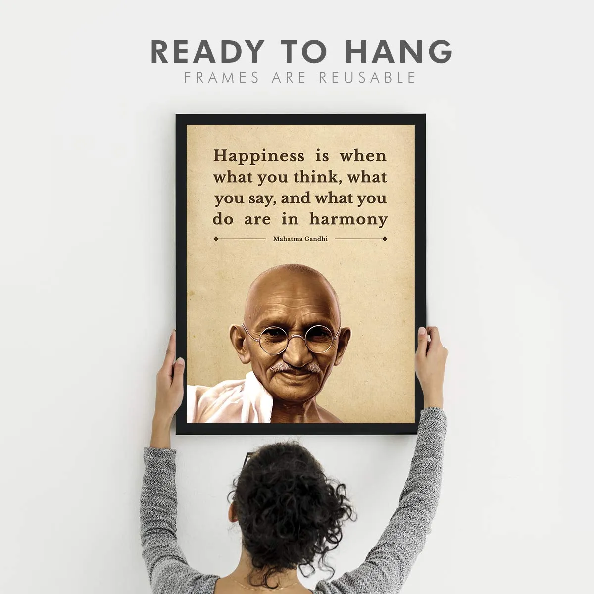 Chaka Chaundh - Suitable Mahatma Gandhi Quotes Wall Frames - Motivational Quotes Frames - Framed Posters with Frame - Photos with Quotes - (14 X 11 Inches) - Composite Wood