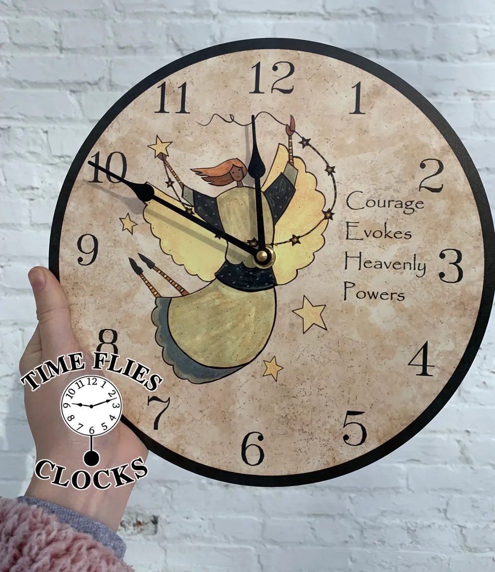 Charming Angel Folk Art Clock – Handmade Timepiece for Home Decor